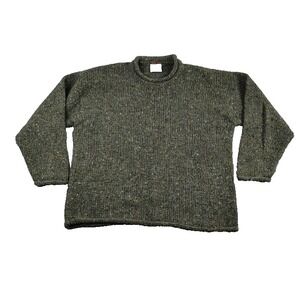Triona Design Donegal 100% New  Wool Roll Curl Neck Fisherman Sweater Mens LG
